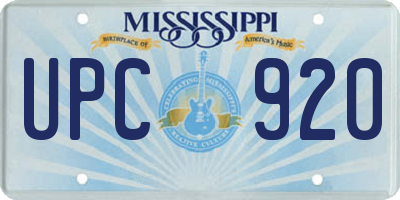MS license plate UPC920