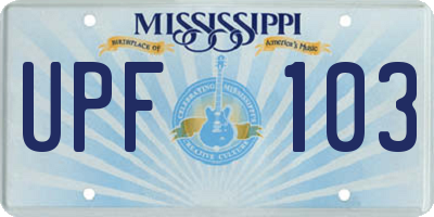 MS license plate UPF103
