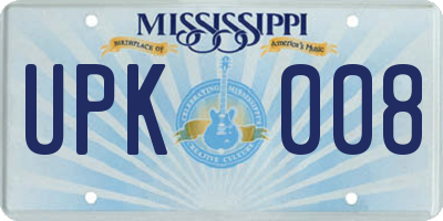 MS license plate UPK008