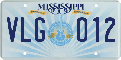 MS license plate VLG012