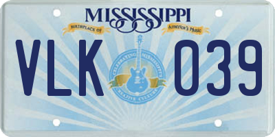 MS license plate VLK039