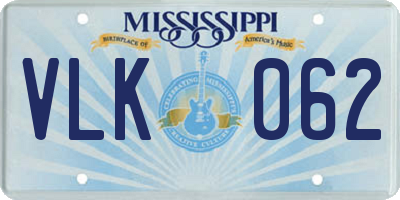 MS license plate VLK062