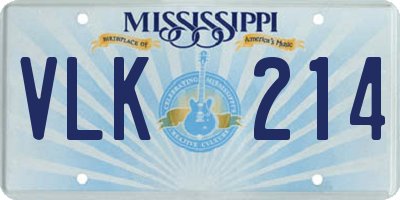 MS license plate VLK214