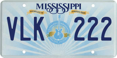 MS license plate VLK222