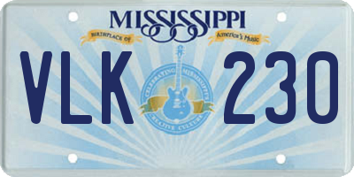 MS license plate VLK230