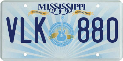 MS license plate VLK880