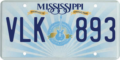 MS license plate VLK893