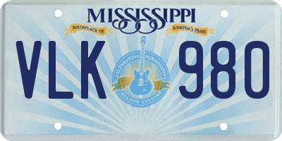 MS license plate VLK980