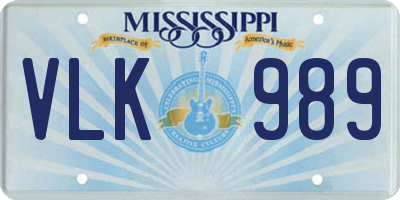 MS license plate VLK989