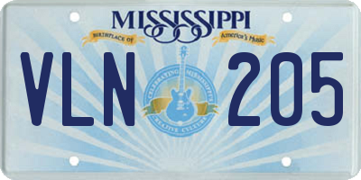 MS license plate VLN205