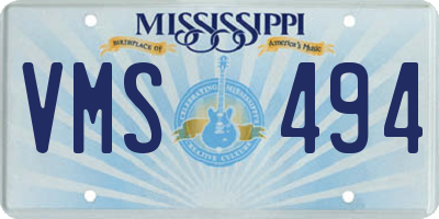 MS license plate VMS494