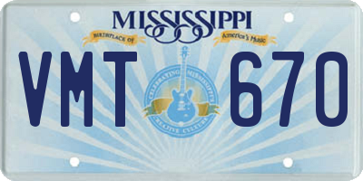 MS license plate VMT670