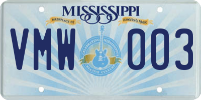 MS license plate VMW003