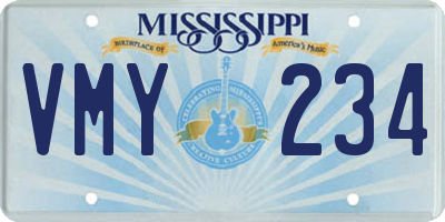 MS license plate VMY234