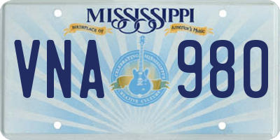 MS license plate VNA980