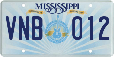 MS license plate VNB012