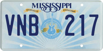 MS license plate VNB217