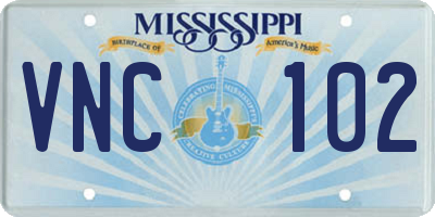 MS license plate VNC102