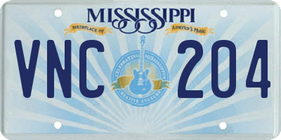 MS license plate VNC204