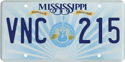 MS license plate VNC215