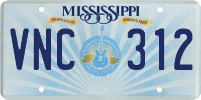 MS license plate VNC312