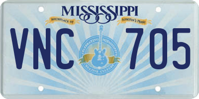 MS license plate VNC705