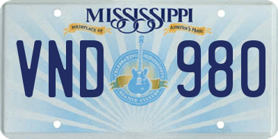 MS license plate VND980