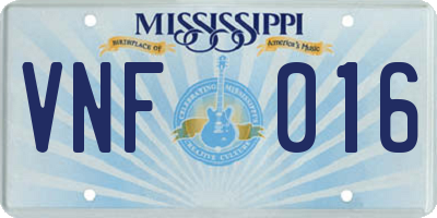 MS license plate VNF016