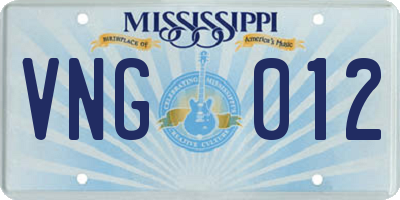 MS license plate VNG012