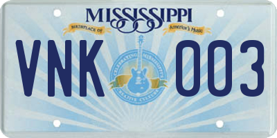 MS license plate VNK003