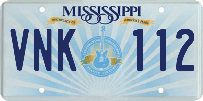 MS license plate VNK112