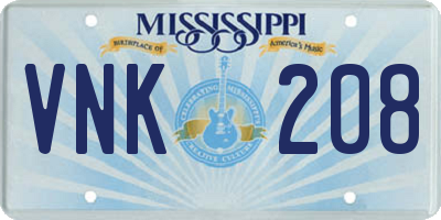 MS license plate VNK208