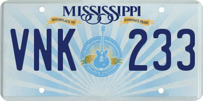 MS license plate VNK233