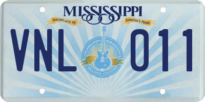 MS license plate VNL011