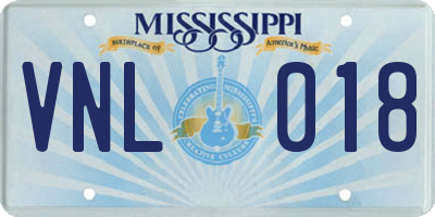 MS license plate VNL018