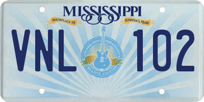 MS license plate VNL102