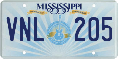 MS license plate VNL205
