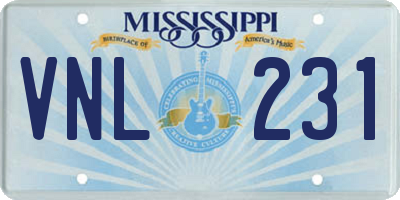 MS license plate VNL231