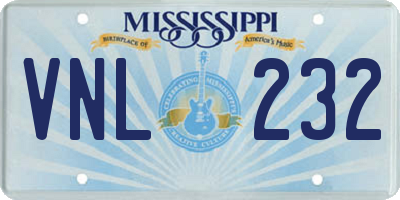 MS license plate VNL232