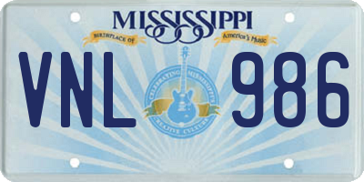 MS license plate VNL986