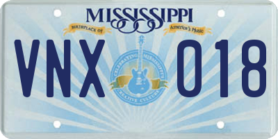 MS license plate VNX018
