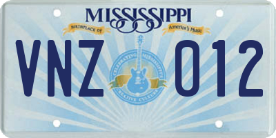 MS license plate VNZ012