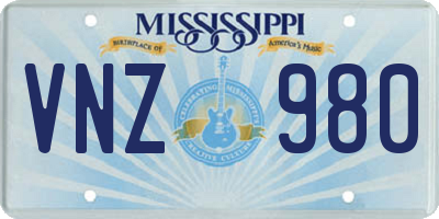 MS license plate VNZ980