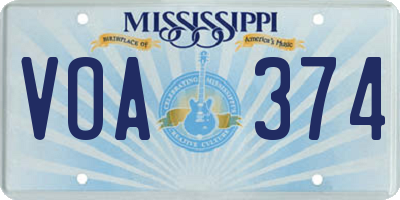 MS license plate VOA374