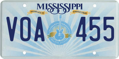 MS license plate VOA455