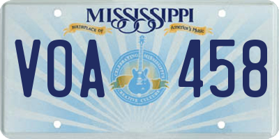 MS license plate VOA458