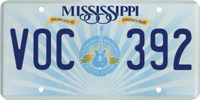 MS license plate VOC392