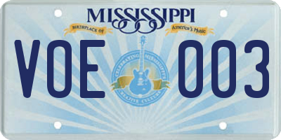 MS license plate VOE003