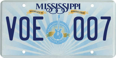 MS license plate VOE007
