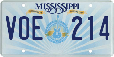 MS license plate VOE214